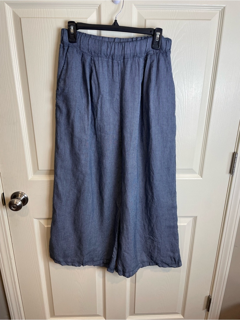 Baci linen Wide-Leg Linen pants  -Blue pin stripe small
